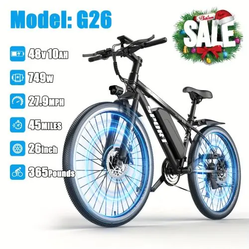 Electric Bike for Adults, 749W Peak Mountain Ebike with 27.9 MPH, 45 Miles Range, 7 Speeds, 48V 10Ah Removable Battery Ebike, 26
