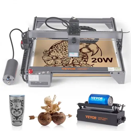 VEVOR online marketplace Laser Engraver, 20W Output Laser Engraving Machine, 15.7" x 15.7" Large Working Area, 10000mm/min Movement Speed, Compressed Spot with Rotary Roller, Laser Cutter for Wood, Certain Metal