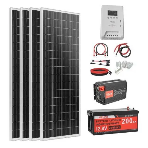 VEVOR online marketplace 400W 12V Complete Solar Power Kit, 4PCS 100W Monocrystalline Solar Panels + 12.8V 200Ah LiFePO₄ Battery + 40A MPPT Charge Controller + 2000W Power Inverter for RV Home Camping Boats Off-Grid