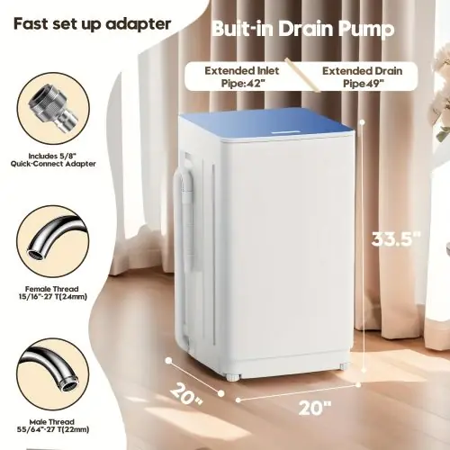 18.5lbs Full Automatic Washing Machine - 7 Programs, 4 Water Levels, Built-in Pump, Child Lock, LED Display, Compact & Portable for Apartments, Dorms, RVs Rakuten's E-Commerce