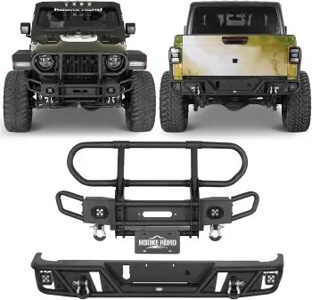 Jeep Accessories Enhance Your Ride Hooke Road Gladiator Front and Rear Bumper Kit for 2020-2026 Jeep Gladiator JT, Steel Off-Road Bumpers with Full Brush Grille Guard, Winch Plate, LED Lights, D-rings