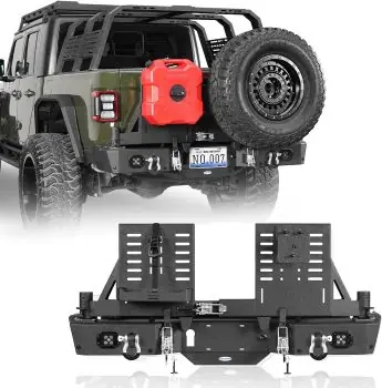 Jeep Accessories Enhance Your Ride Hooke Road Gladiator Rear Bumper for 2020-2026 Jeep Gladiator JT, Offroad Bumper w/Dual Swing Arms & Tire Carrier & 5.3-Gallon Jerry Can Holder