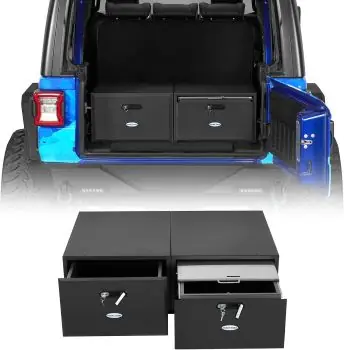 Jeep Accessories Enhance Your Ride Hooke Road Trunk Dual Sliding Drawer System for 2007-2026 Jeep Wrangler JK JL Unlimited 4-Door & 2021-2026 Ford Bronco 4-Door, Rear Security Lockable Storage Tool Box Cargo Organizer
