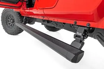 Jeep Accessories Enhance Your Ride Rough Country Power Running Boards for Jeep Gladiator JT (2020-2025) - Retractable Electric Side Steps w/Dual Motors, LED Lights, Textured Anti-Slip Surface