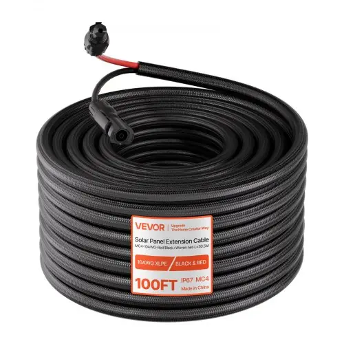 Exploring Vevors Mechanics Tools VEVOR 100FT Solar Panel Extension Cable, 10 AWG, Solar Panel Wire with Flame Retardant Protective Sleeving, Female and Male Connectors, IP67 Waterproof PV Wire, for Outdoor Automotive RV, Black & Red