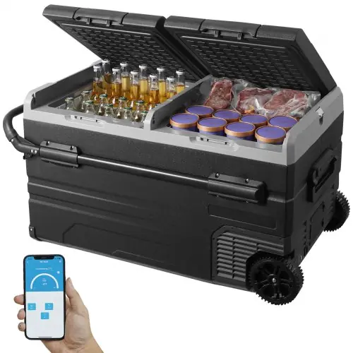 Vevor An Online Marketplace VEVOR Car Refrigerator, 12 Volt Car Refrigerator Fridge, 115 L Dual Zone Portable Freezer with Wheels and Handle, -4℉-68℉, 12/24V DC and 100-240V AC Compressor Cooler for Outdoor, Camping