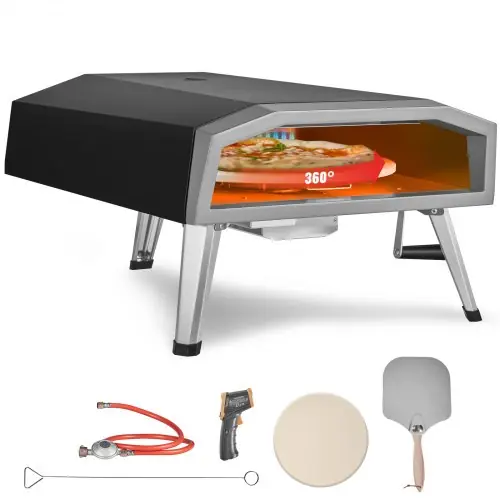 Vevor An Online Marketplace VEVOR Outdoor Pizza Oven, 16-inch, Gas Fired Pizza Maker, Portable Outside Stainless Steel Pizza Grill with 360° Rotatable Pizza Stone, Waterproof Cover, Peel, IR Thermometer, Gas Burner