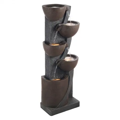 Vevor An Online Marketplace VEVOR Outdoor Water Fountain, 49.61 in Height Fountain and Waterfall, 5-Tier Floor Standing Jar-Shaped Cascading Fountains with LED Light and Pump, for Outdoor Indoor Garden, Home, Patio & Backyard