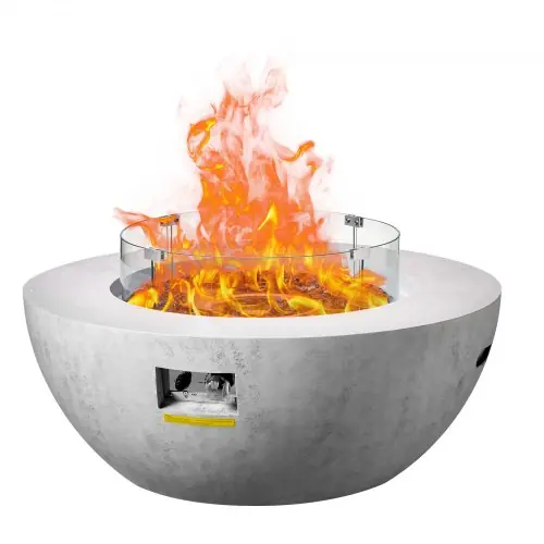Vevor An Online Marketplace VEVOR Propane Fire Pit, Outdoor Concrete Gas Fire Pit, 39 in Tabletop with Lava Rocks, Lid,Rain Cover,Adjust Flame Height Camping Firepit for Heating, Lighting, 50000 BTU