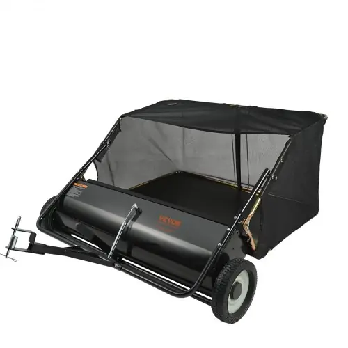 Vevor An Online Marketplace VEVOR Tow Behind Lawn Sweeper 44 inch, 25 cu. ft Large Capacity Heavy Duty Leaf & Grass Collector with Adjustable Sweeping Height, Dumping Rope Design for Picking Up Debris and Grass