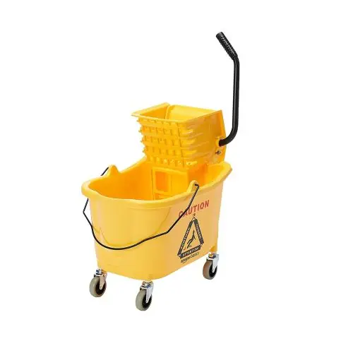 Amazon Basics Products Commercial Side Press Wringer Floor Cleaning Mop Bucket on Wheels, 35-Quart, Yellow