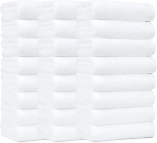 Amazon Basics Products Soft and Thick Cotton Hand Towels for Gym, Quick Drying, 16 x 26 in, White, 24-Pack
