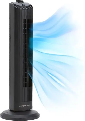 Amazon Basics Products 60-Degree Oscillating Tower Fan with Powerful Airflow for Bedroom, Living Room, Office, 3 Speeds