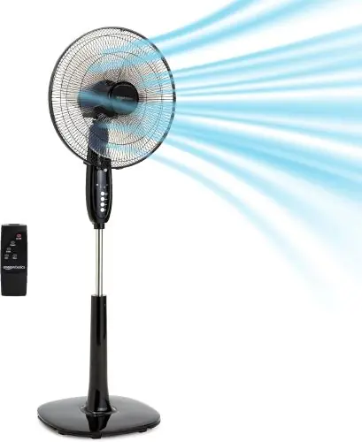 Amazon Basics Products 16" Pedestal Fan with Remote for Bedroom, Living Room, Office, Adjustable Height, Dual-Layered Blades