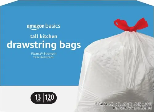 Amazon Basics Products Flextra Tall Kitchen Drawstring Trash Bags, 13 Gallon, 120 Count