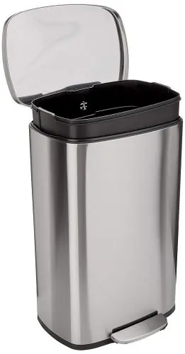 Amazon Basics Products Smudge Resistant Rectangular Trash Can with Soft-Close Lid, Foot Pedal, Removable Inner Bucket, 50 Liter/13.2 Gallon