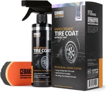 Top Best Selling Automotive CERAKOTE Rapid Ceramic Tire Coat – Showroom New Tire Shine – Deep Tire Black Finish – Lasts Up to 10x Longer – No Sling, Non-Greasy Ceramic Tire Coating for Car, Truck & SUV – Easy Application (10oz