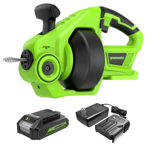 Greenworks Leading Battery Power Tools 24V 23-FT Cordless Battery Drain Auger 2Ah Battery and Charger