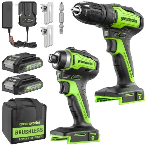 Greenworks Leading Battery Power Tools 24V Cordless Battery Drill Driver and Impact Driver