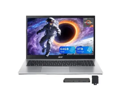 Neweggs Leader of the ERetail Tech Space Acer Aspire Go 15 15.6" FHD Laptop, AMD Ryzen 7 7730U, 64GB RAM, 3TB Storage(2TB+1TB Docking Station Set), AMD Radeon Graphics, Numeric Keypad, Copilot, Win 11, Silver