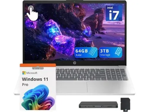 Neweggs Leader of the ERetail Tech Space HP 15.6" FHD Touchscreen Laptop, Intel Core i7-1355U, 64GB RAM, 3TB Storage(2TB SSD+1TB Docking Station Set), Intel Iris Xe Graphics, Numeric Keypad, 720p HD Camera, Win 11 Pro, Silver