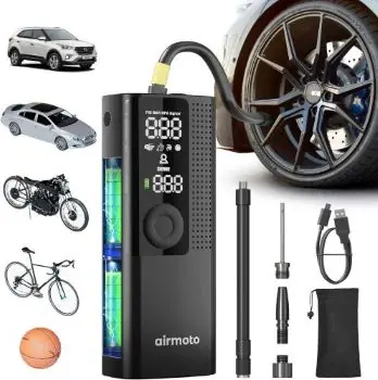 Top Best Selling Automotive Airmoto Tire Inflator Portable Air Compressor - Air Pump For Car Tires with Digital Pressure Gauge, LED Light and Auto Shut-Off Function - Cordless Pump for Car, Motorcycle, Bicycle, Ball