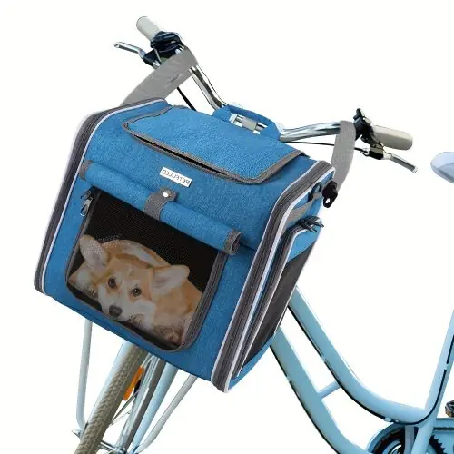 Temu USA Pet Supplies Dog And Cat Bicycle Carrier - Suitable for Small to Medium-Sized Dogs, Pet Backpack with Mesh Wall, Portable Pet Travel Bag for Carrying The Dog on The Shoulder - Quick Foldable Pet Bicycle Bag