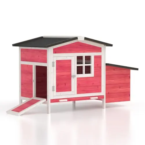 Temu USA Pet Supplies TEMU Chicken Coop For 2 Chickens Outdoor Rabbit Hutch Chicken House Cage With Ramp & Nesting Box For Small Animals, Wooden Poultry Pet Hutch For Backyard