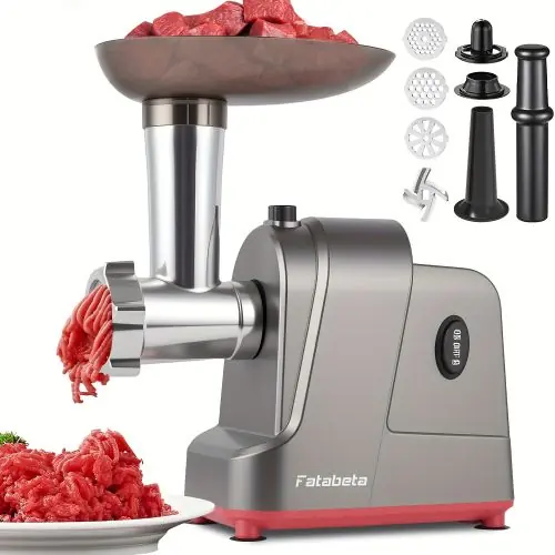 Temu USA Pet Supplies 3000W Max Electric Meat Grinder, Equipped with a Sausage Stuffer, Kubbe Kit, Three Grinding Plates, Suitable for Home Cooking And Pet Food, Easy to Clean - White Version, with Extra Slicer/Shredder Attachments