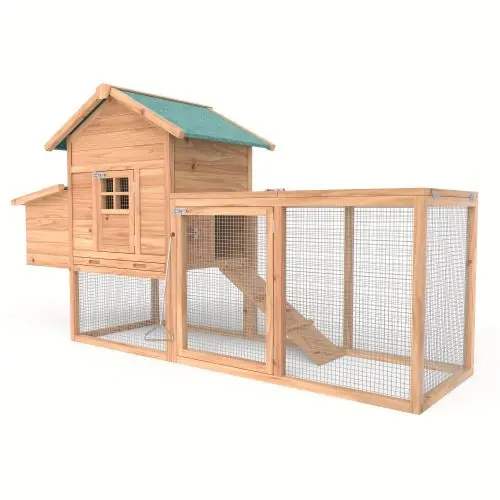 Temu USA Pet Supplies 80" Chicken Coop For 2-4 Chickens Outdoor Wooden Hen House Poultry Pet Hutch For Backyard W/Run Cage & Nesting Box, Without Battery