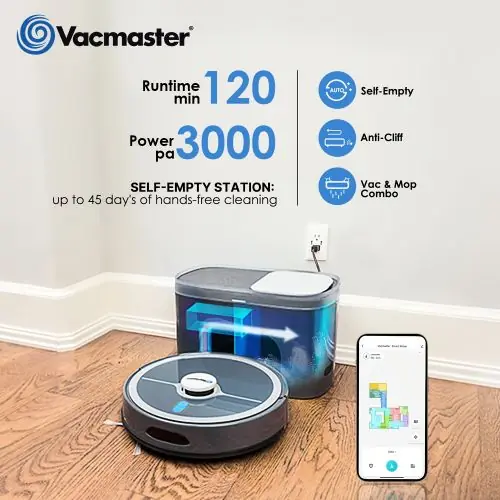 Temu USA Pet Supplies Vacmaster 3-in-1 Robot Vacuum Cleaner Pet Companion and Mop Combo with Self-Empty Station for 45 Days, LiDAR Navigation, 3000Pa Strong Suction, Multi-Floor Mapping for Homes with Pets, Carpet & Hard Floors