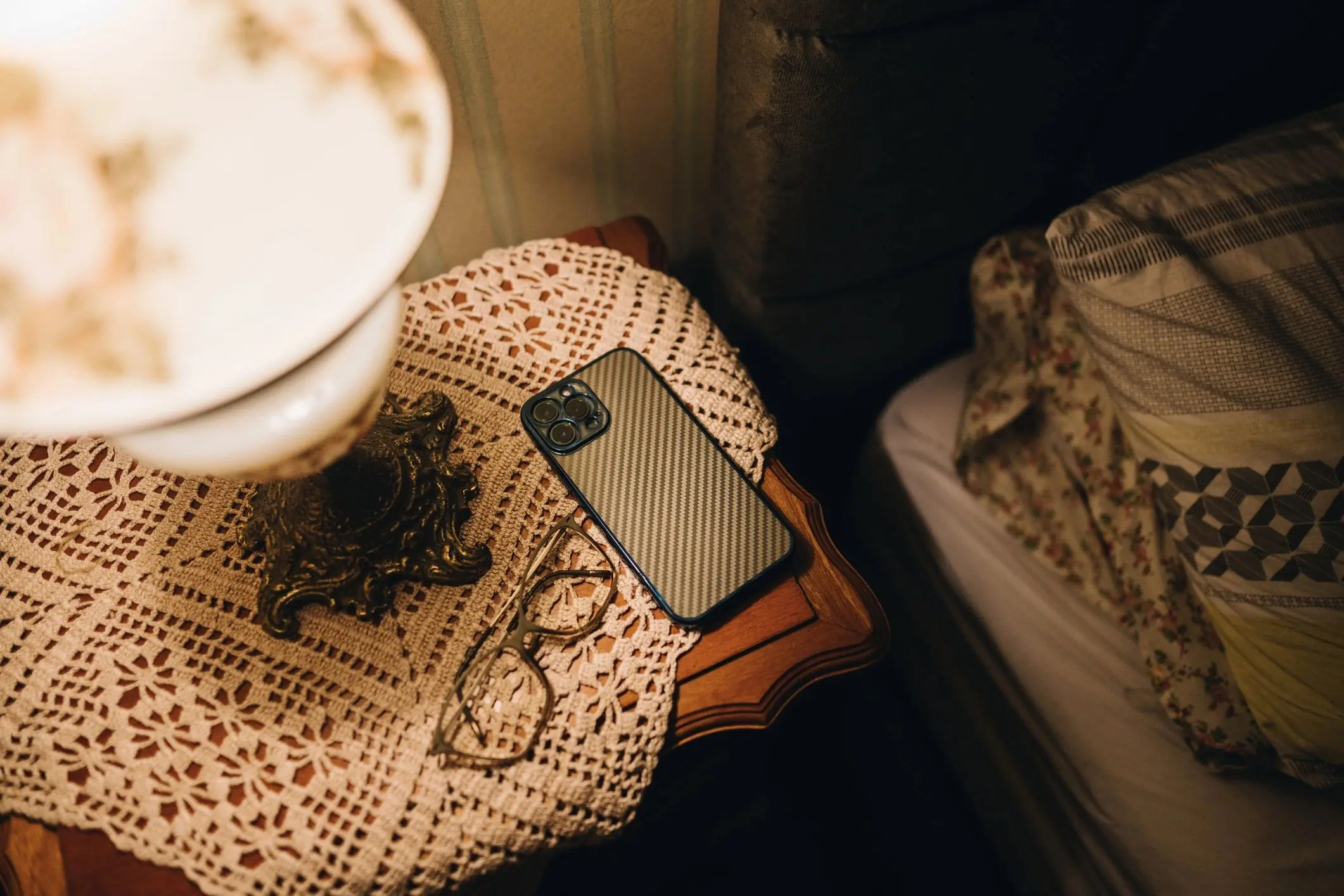 Mobile phone on a night table