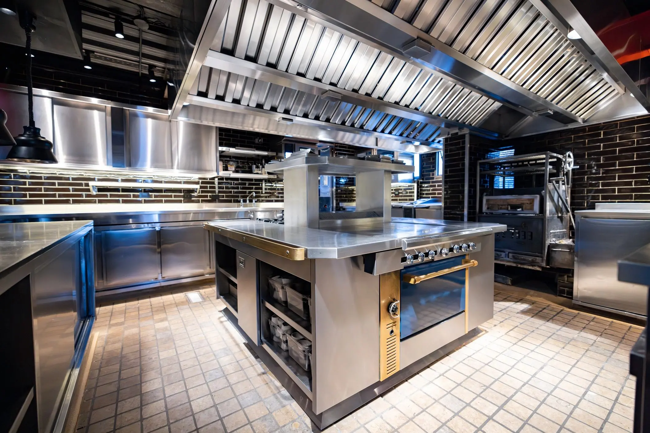 Commercial kitchen with professional appliances
